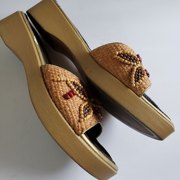 Nine West platform slide sandals wood and beads size 7 - Picture 6 of 9